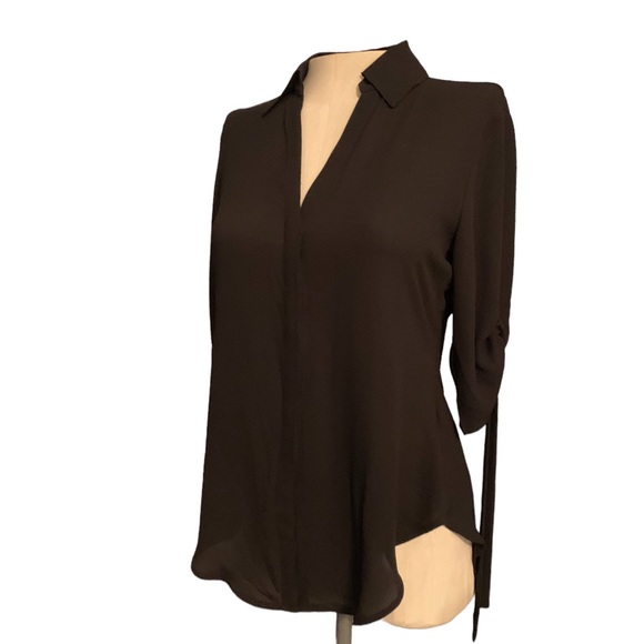 Express XXS Portofino Top black sheer button down 3/4 sleeves - Picture 6 of 8